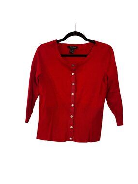 White House Black Market Red Button-Front Cardigan Sweater Womens M 3/4 Sleeve R